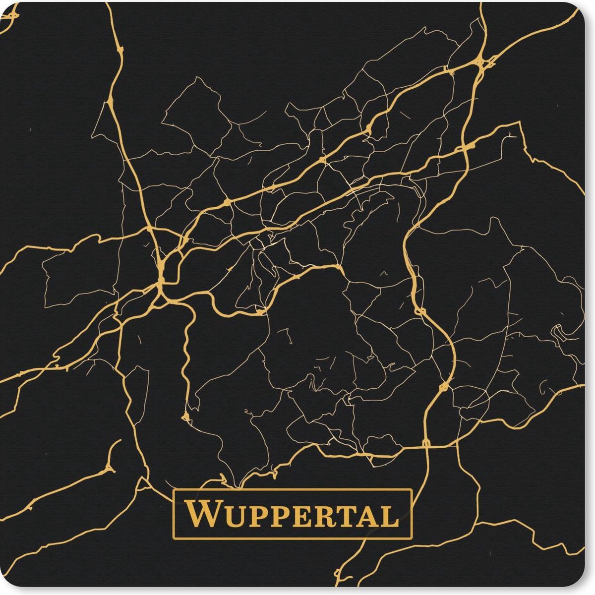 Muismat 30x30 cm - Mousepad Kaart - Wuppertal - Duitsland - Goud - Zwart - Muismatten