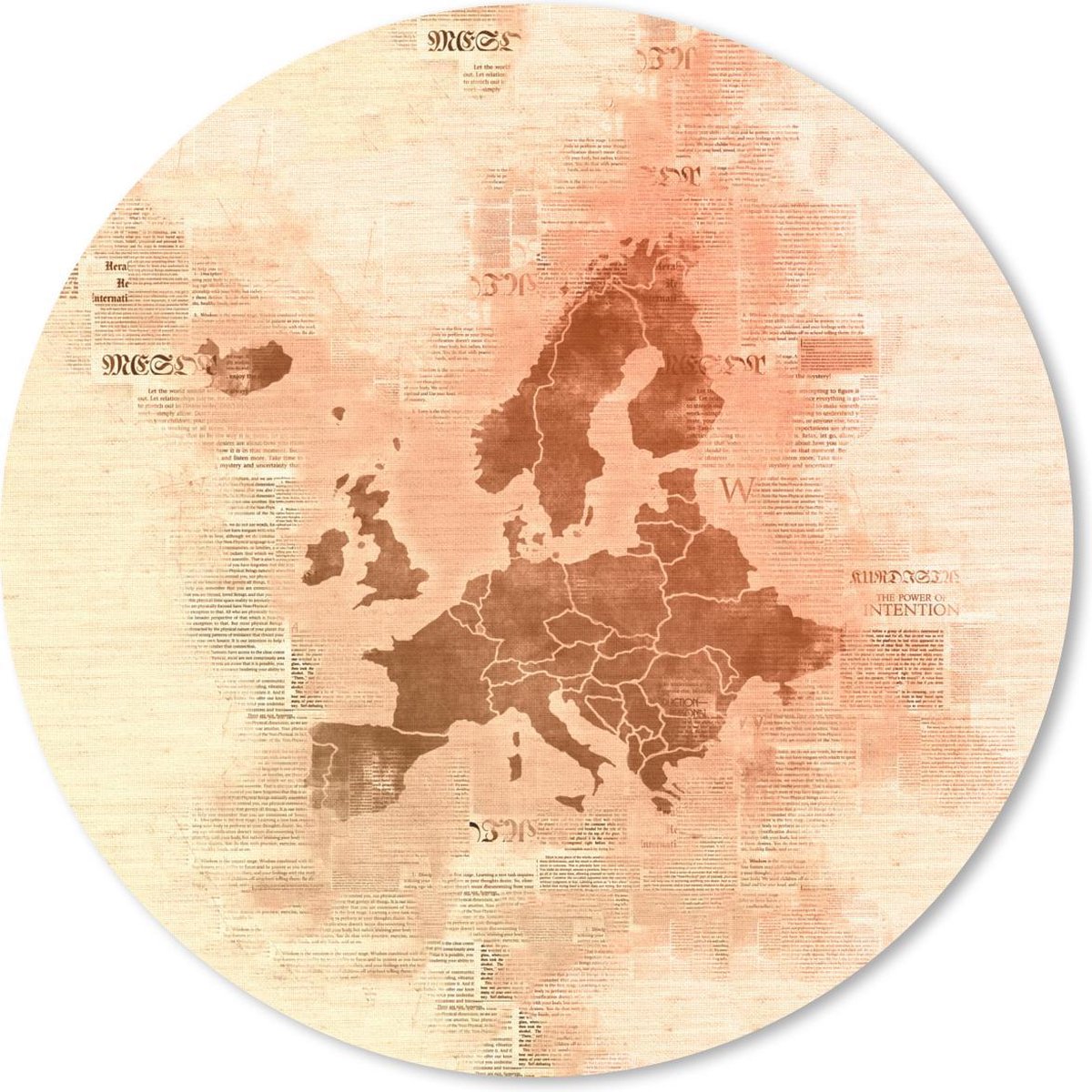 Muismat rond 30x30 cm - Mousepad Europa kaart - Waterverf - Bruin - Krant - Ronde muismatten