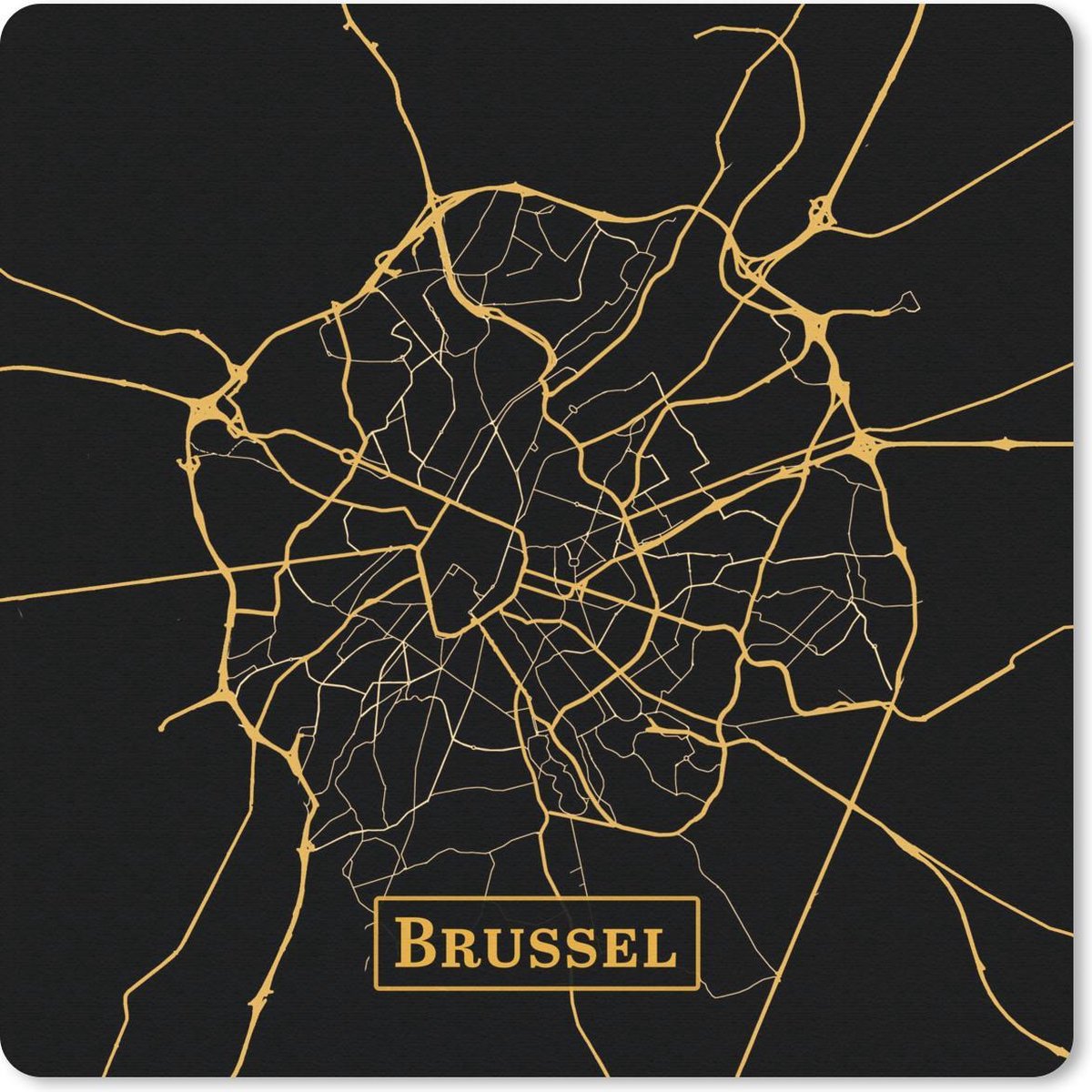 Muismat 30x30 cm - Mousepad Kaart - Brussel - België - Goud - Zwart - Muismatten