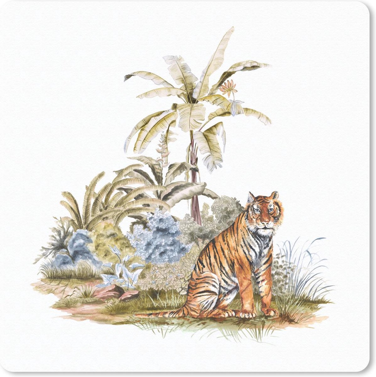 Muismat 20x20 cm - Mousepad Tijger - Planten - Boom - Muismatten