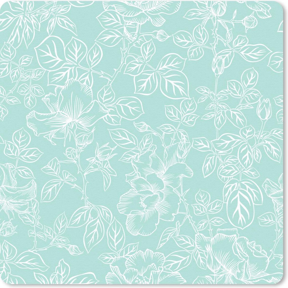 Muismat 20x20 cm - Mousepad Bloemen - Bladeren - Wit - Zomer - Muismatten