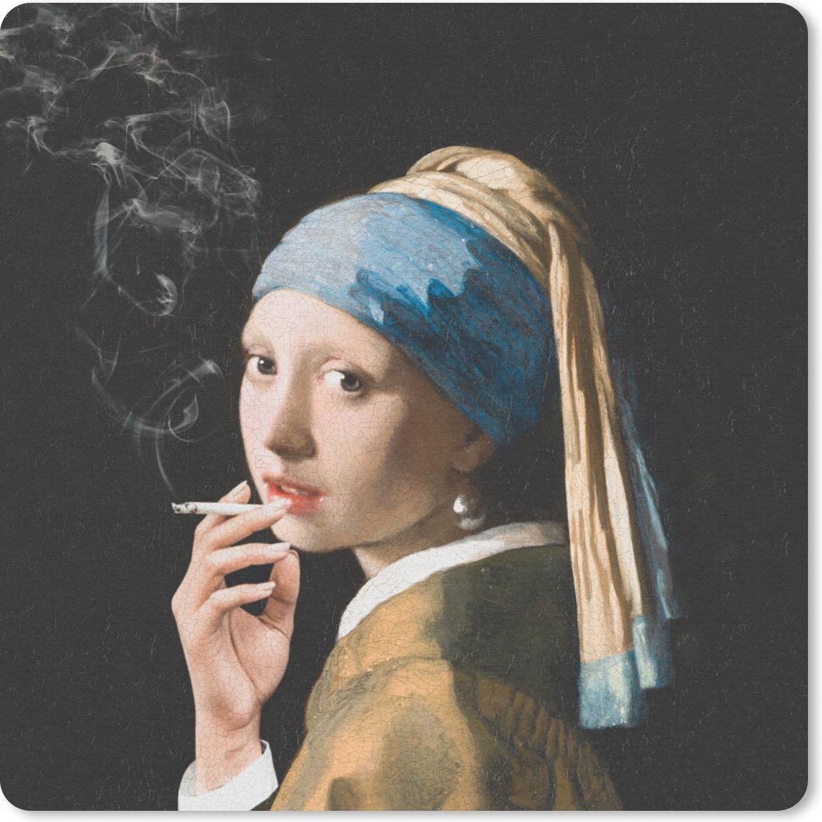 Muismat 20x20 cm - Mousepad Het meisje met de parel - Vermeer - Roken - Muismatten