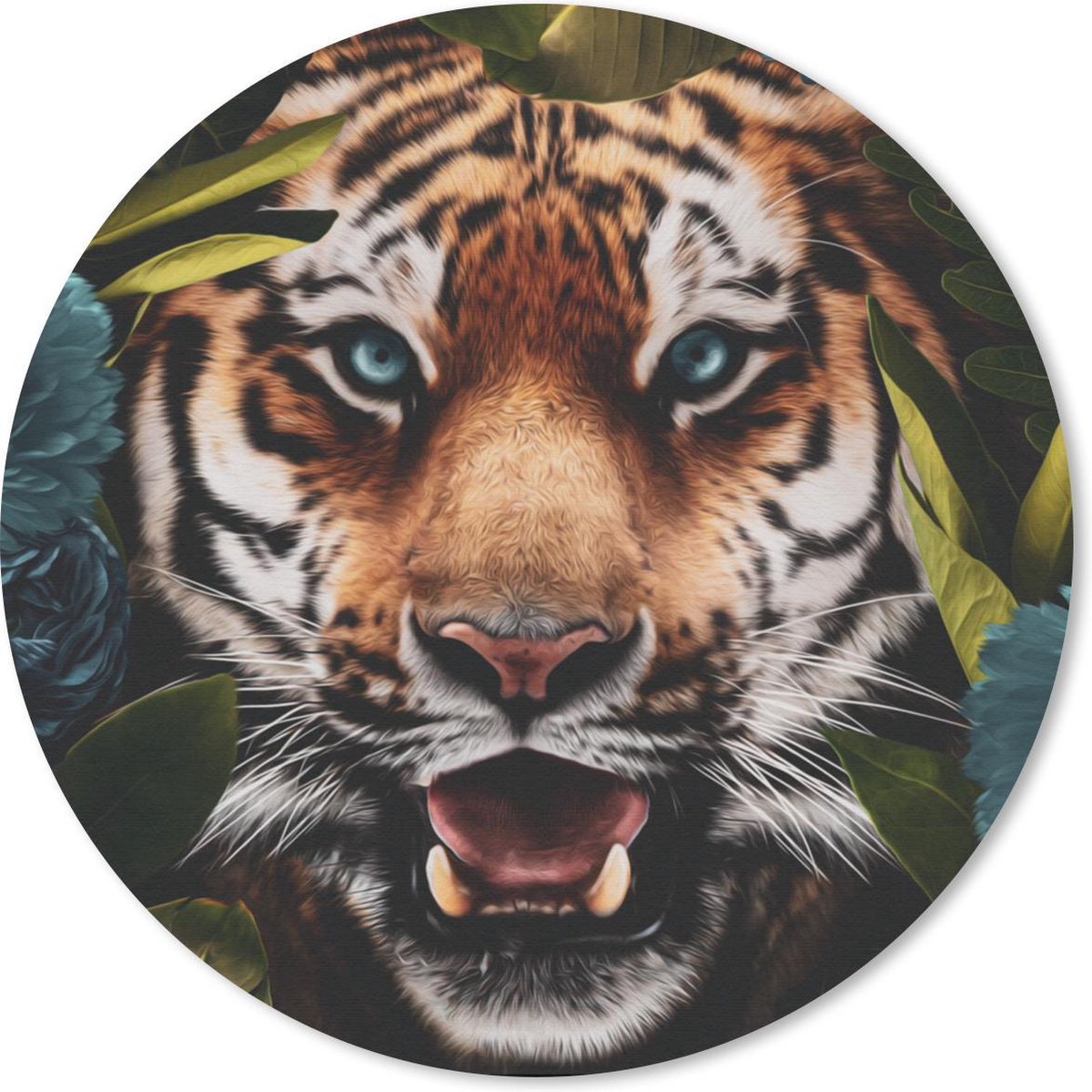 Muismat rond 30x30 cm - Mousepad Tijger - Jungle - Bloemen - Ronde muismatten