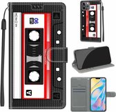 Spanning Gekleurde Tekening Magnetische Sluiting Horizontale Flip PU Lederen Case met Houder & Kaartsleuven Voor iPhone 13 (C10 Black Red Tape)