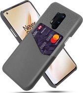 Voor OnePlus 8 Pro Doek Textuur PC + PU lederen achterkant Schokbestendig hoesje met kaartsleuf (grijs)