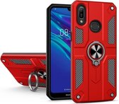 Voor Huawei Y6 (2019) koolstofvezelpatroon pc + TPU-beschermhoes met ringhouder (rood)