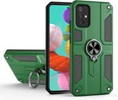 Voor Samsung Galaxy A71 4G koolstofvezelpatroon pc + TPU-beschermhoes met ringhouder (groen)