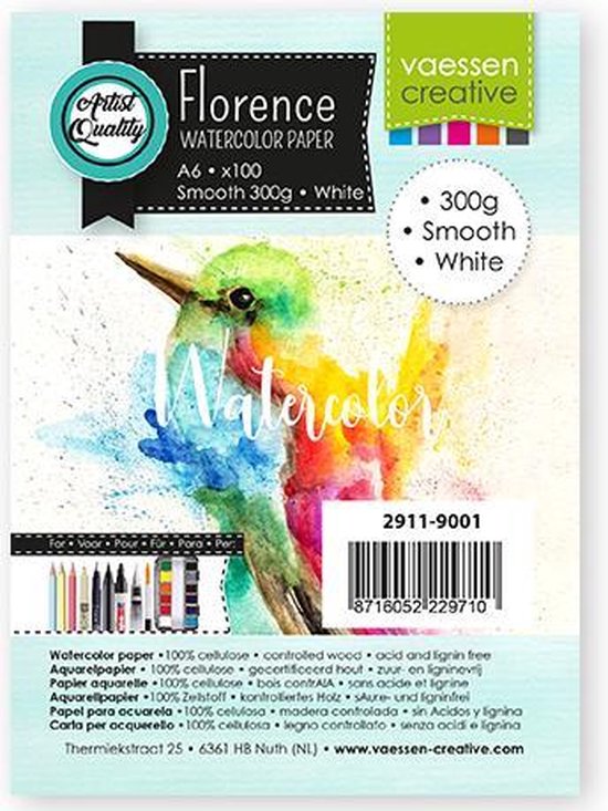 Aquarelpapier - Intense White - A6 - 300 grams - Gladde Structuur - Smooth - Florence - 100 vellen