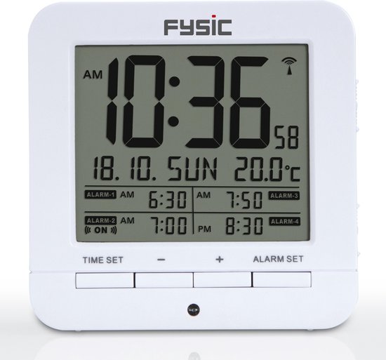 Fysic FKW-8 DCF Wekker met thermometer - Wekker met dag, datum en temperatuur aanduiding - compact