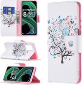 Voor OPPO Realme 8 5G/Realme V13 Gekleurd Tekenpatroon Horizontale Flip Lederen Case met Houder & Kaartsleuven & Portemonnee (boom)