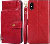 Ritstas PU + TPU Horizontale Flip Leren Case met Houder & Kaartsleuf & Portemonnee & Lanyard Voor iPhone XS Max (Rood)