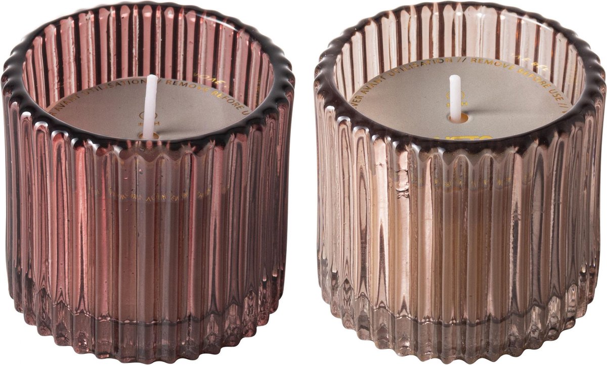 Gusta Kaarsen - Ribbelglas - ø7cm - roze - set 2 stuks