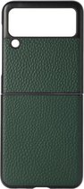 Samsung Galaxy Z Flip Hoesje Litchi Textuur Back Cover Echt Leer Groen