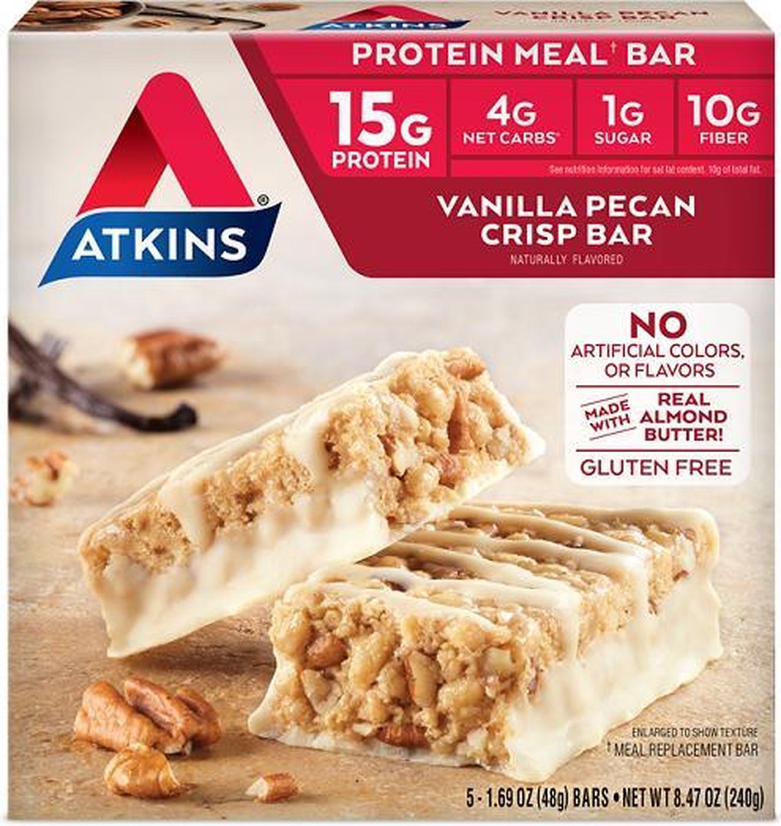 Goedkoopste Atkins | Protein Bar | Vanilla Pecan Crisp | 5 x 48g