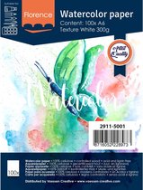 Aquarelpapier - Intens White - A6 - 300 grams - Lichte Structuur - Texture - Florence - 100 vellen