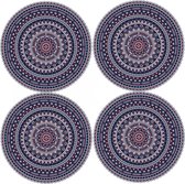 8x stuks Ibiza stijl ronde donkerblauwe placemats van vinyl D38 cm - Antislip/waterafstotend - Stevige top kwaliteit