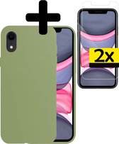 Hoes voor iPhone XR Hoesje Groen Siliconen Case Met 2x Screenprotector - Hoes voor iPhone XR Hoesje Hoes met 2x Screenprotector - Groen