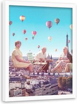 Foto in frame , Ballonnen boven Parijs , 70x100cm , Multikleur , wanddecoratie , Premium print