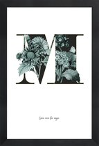 JUNIQE - Poster in houten lijst Flower Alphabet - M -20x30 /Groen &