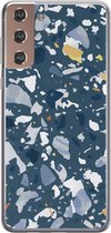 Samsung Galaxy S21 Telefoonhoesje - Transparant Siliconenhoesje - Flexibel - Met Marmerprint - Terrazzo - Donkerblauw