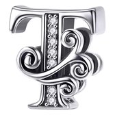 Tracelet - Zilveren bedels - Bedel sierletter T | Zilveren alfabet bedels | Ook geschikt voor Pandora | 925 Sterling Zilver - Pandora compatible - 925 Zilver Certificaat - In Leuke