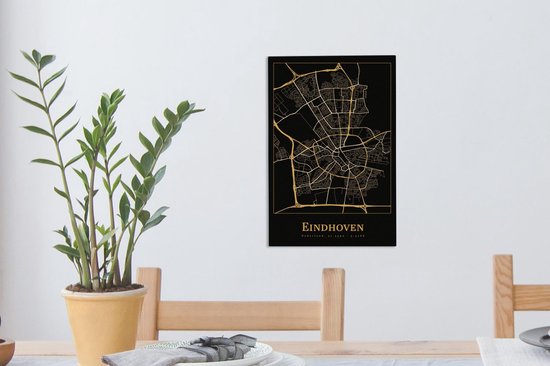 Toile Peintures Carte - Eindhoven - Luxe - Or - Zwart - 20x30 cm - Décoration murale