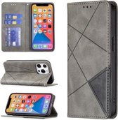 Rhombus Texture Horizontal Flip Magnetic Leather Case met houder en kaartsleuven voor iPhone 13 Pro Max (grijs)