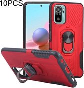 10 PCS Shield Armor PC + TPU-beschermhoes met 360 graden rotatieringhouder voor Xiaomi Redmi Note 10 (rood)