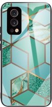Abstracte marmeren patroon glazen beschermhoes voor OnePlus Nord 2 5G (ruitgroen)