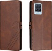 Voor Realme 8/8 Pro Stiksels Stijl 2-Kleur Koe Textuur Horizontale Flip PU Lederen Case met Houder & Kaartsleuf & Lanyard (Bruin)