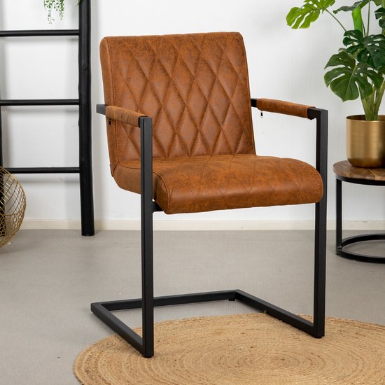 Slecht Beperken sigaar Bronx71® Eetkamerstoel industrieel cognac Diamond - Eetkamerstoelen met  armleuningen -... | bol.com