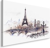 Schilderij - Prachtig Parijs ,Aquarel-look  , Wanddecoratie , Premium print