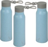 3x Stuks glazen waterfles/drinkfles blauwe coating met kunststof schroefdop 300 ml - Sportfles - Bidon