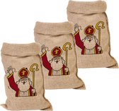 Pakket van 5x stuks jute Sinterklaas cadeau zakken groot 50 x 80 cm - Sint feestartikelen jute kadozakken