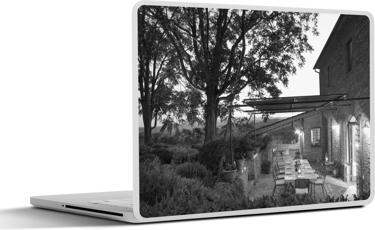 Afbeelding van product SleevesAndCases  Laptop sticker - 12.3 inch - Terras van Italiaanse villa - zwart-wit