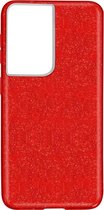 Samsung Galaxy S21 Ultra Hoesje Glitters Siliconen TPU Case rood - BlingBling Cover