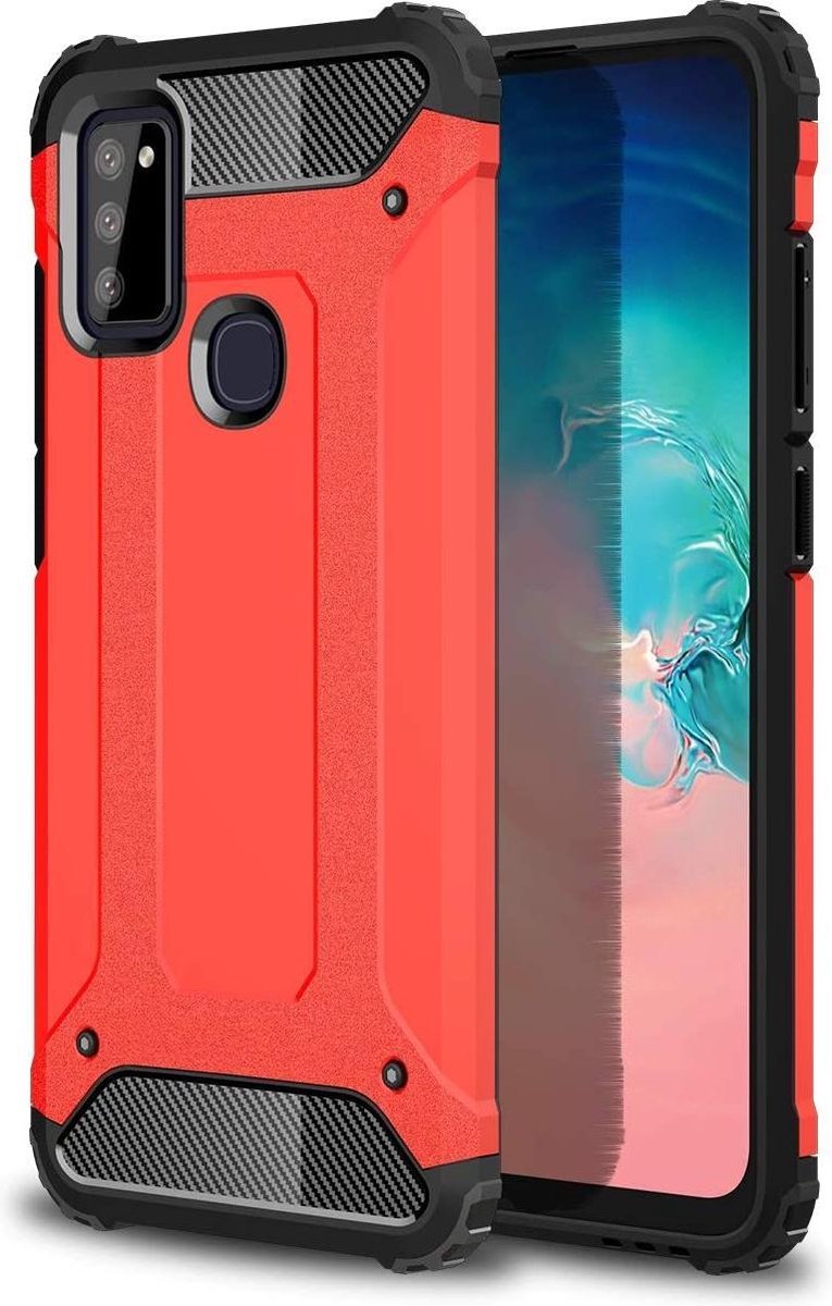 Armor Hybrid Geschikt Voor Samsung Galaxy M51 Hoesje - Rood
