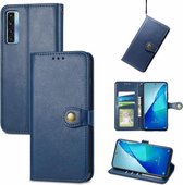 Voor TCL 20S Effen Kleur Lederen Gesp Telefoon Case Met Lanyard & Fotolijst & Kaartsleuf & Portemonnee & Stand Functie (Blauw)