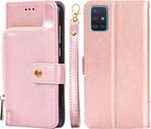 Voor Samsung Galaxy A51 4G Rits Tas PU + TPU Horizontale Flip Lederen Case met Houder & Kaartsleuf & Portemonnee & Lanyard (Rose Goud)