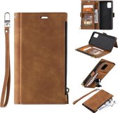 Voor Samsung Galaxy S20 + Side Zipper Back Card Horizontale Flip PU Leather Case met Kaartsleuven & Portemonnee & Fotolijst & Lanyard (Bruin)