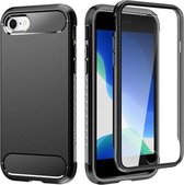 Voor iPhone SE 2020/8/7 schokbestendig TPU-frame + effen kleur pc-achterkant + voorkant PET-schermfolie (zwart)