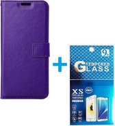 Portemonnee Bookcase Hoesje + 2 Pack Glas Geschikt voor: Samsung Galaxy A22 4G - paars
