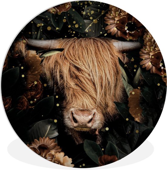 Cercle mural - Plastique - Highlander écossais - Animaux - Fleurs - Lumière - ⌀ 140 cm
