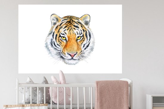 Stickers muraux - Tigre - Tête - Jaune - 120x80 cm - Feuille adhésive