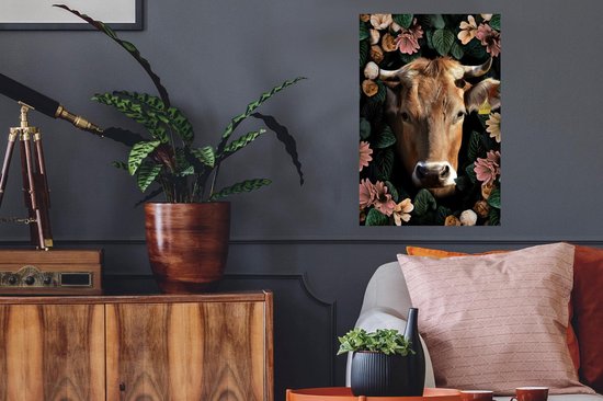 Muurstickers - Sticker Folie - Koe - Dieren - Bloemen - 40x60 cm - Plakfolie - Muurstickers Kinderkamer - Zelfklevend Behang - Zelfklevend behangpapier - Stickerfolie