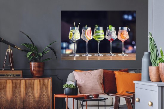 Stickers muraux - Cocktail - Verre à Vin - Restaurant - Eté - 120x80 cm - Film Adhésif