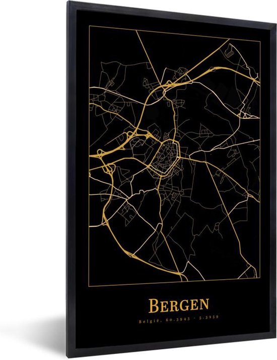 Cadre photo avec affiche - Carte - Montagnes - België - Or - Zwart - 20x30 cm - Cadre pour affiche