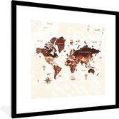 Fotolijst incl. Poster - Wereldkaart - Bruin - Vliegtuig - 40x40 cm - Posterlijst