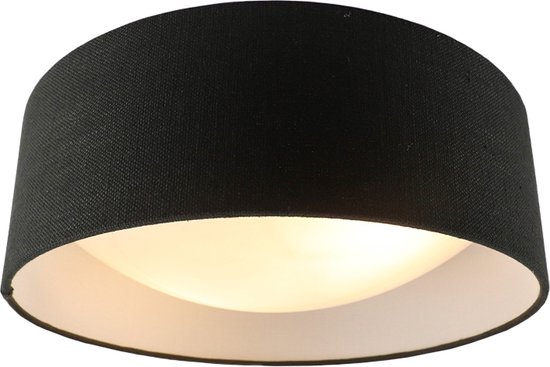 Olucia Dewy - Moderne Plafondlamp - Stof - Antraciet - Rond - 40 cm
