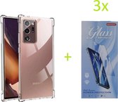 Shockproof Hoesje Geschikt voor: Samsung Galaxy Note 20 Ultra - Anti Shock Silicone Bumper - Transparant + 3X Tempered Glass Screenprotector